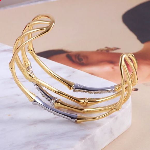 ALEXIS BITTAR Solanales Crystal Bamboo Gold Cuff Bracelet - Picture 3 of 9